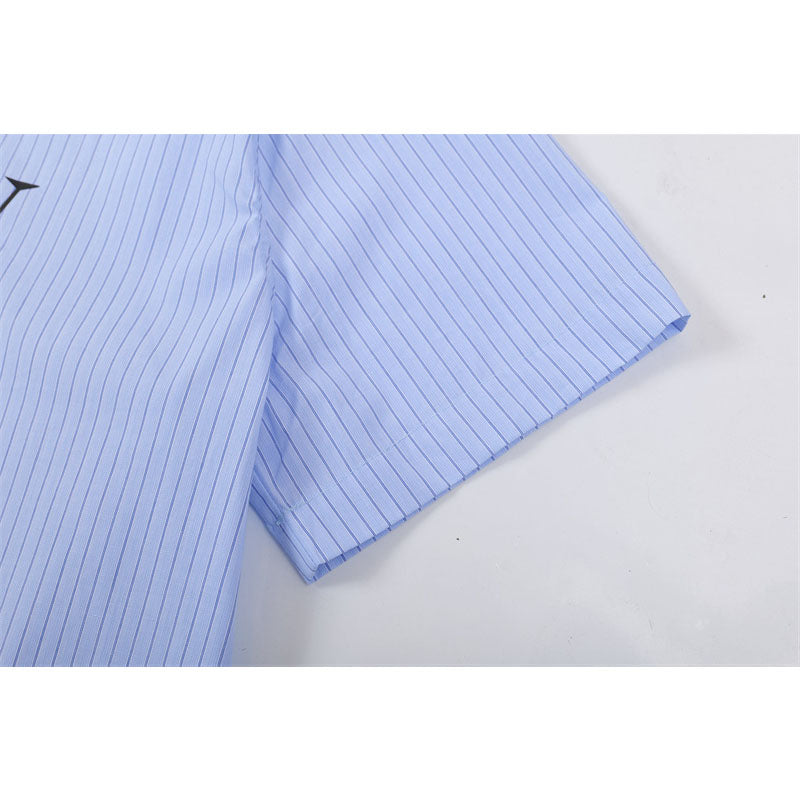 Casual Street Wear Vertical Striped Short Sleeve Shirt Summer Loose Casual Shirt