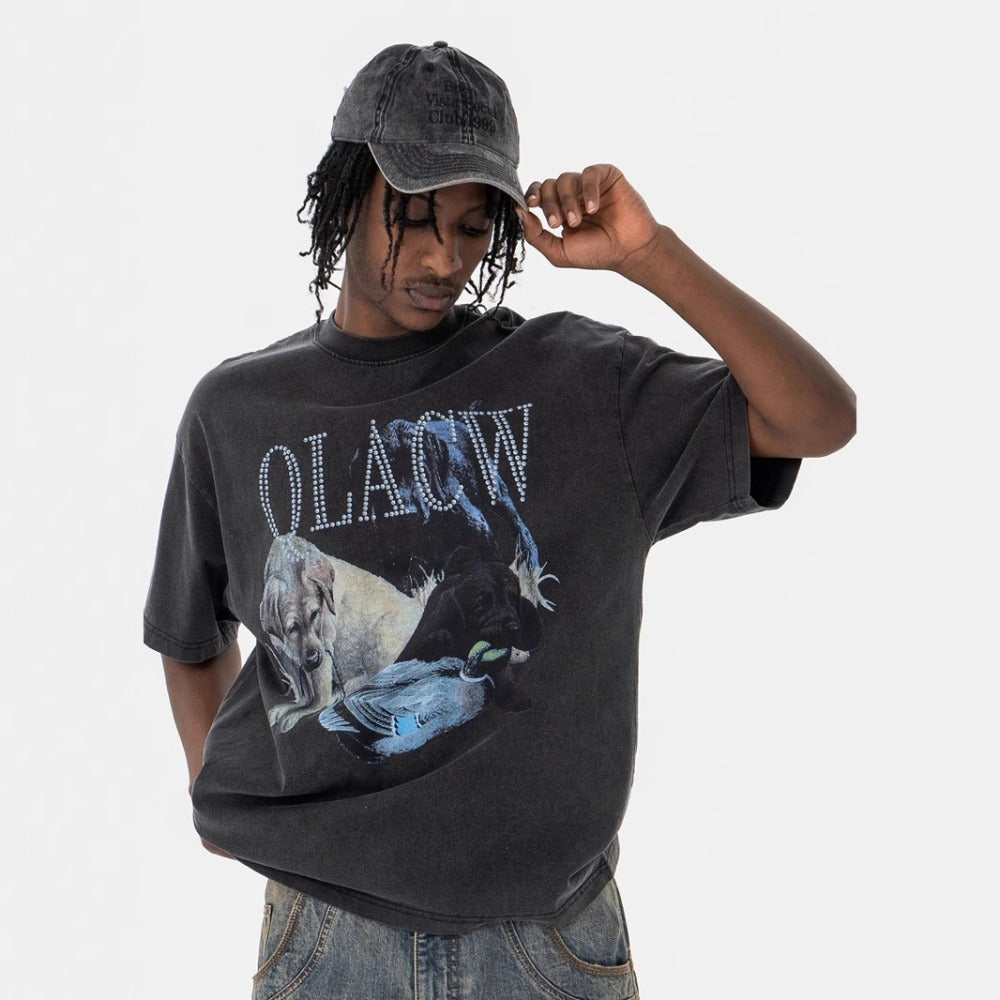 Vic Streetwear Summer Vintage Print Short Sleeve T-Shirt