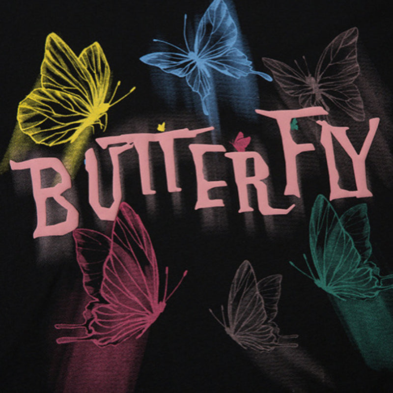 Vintage T Shirts Hip Hop Butterfly Long Sleeve T-Shirt Hip Hop Vintage Loose Long Sleeve