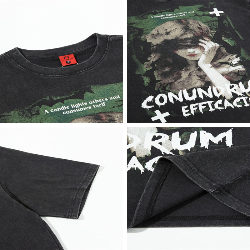 Distorted vintage summer wash do old character print short sleeve t-shirt loose top