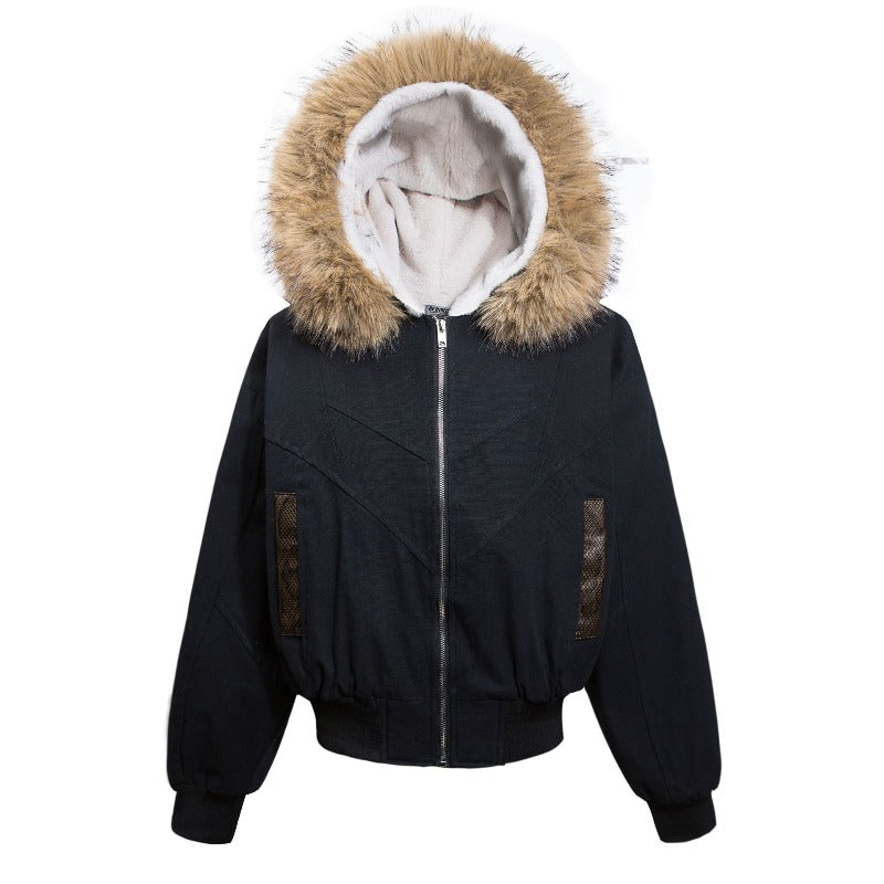 Unisex Down Jacket Men's and Women's Winter Fur Collar Hooded Padded Jacket