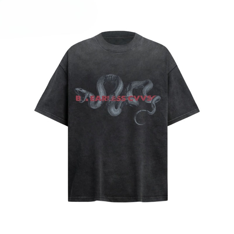 80s And 90s Vintage T Shirts Old Snake Print Short Sleeve T-Shirts