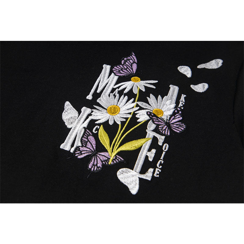 Casual Street Wear Vintage Embroidered Floral Short Sleeve T-Shirt