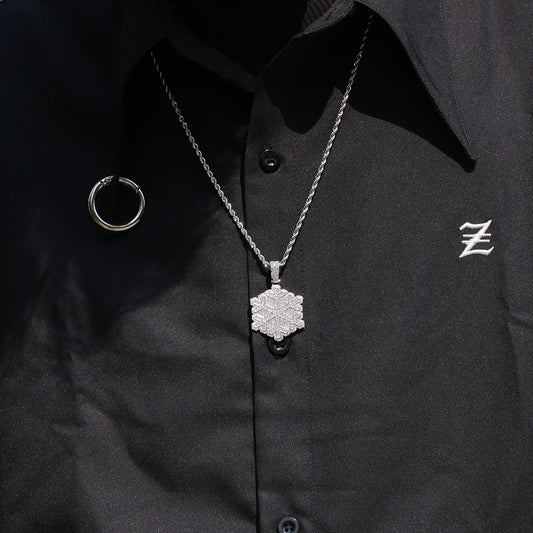 Jewelry Copper Zircon Premium Sense Snowflake Pendant Hip Hop Necklace Snowflake St. Valentine's Spectrum
