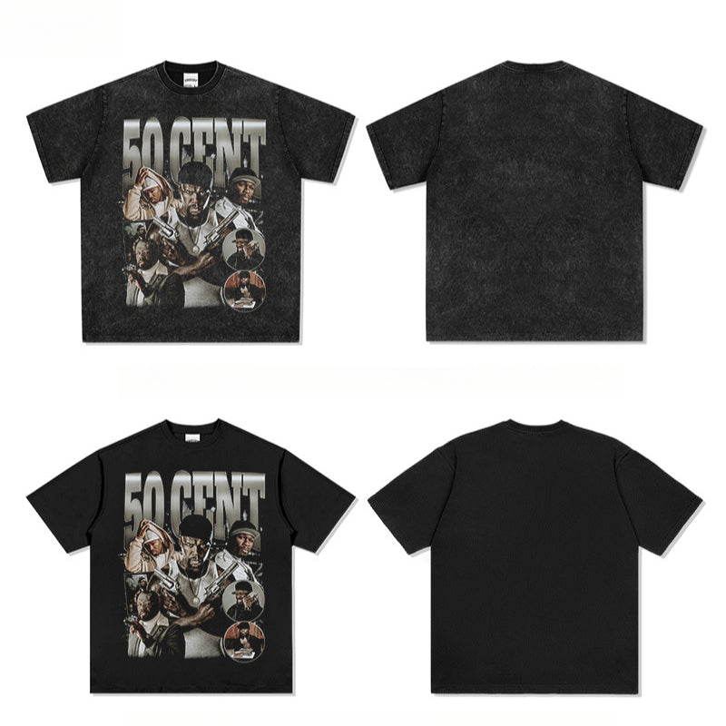 Marcas streetwear usa vintage hip hop 50CENT print short sleeve t-shirt