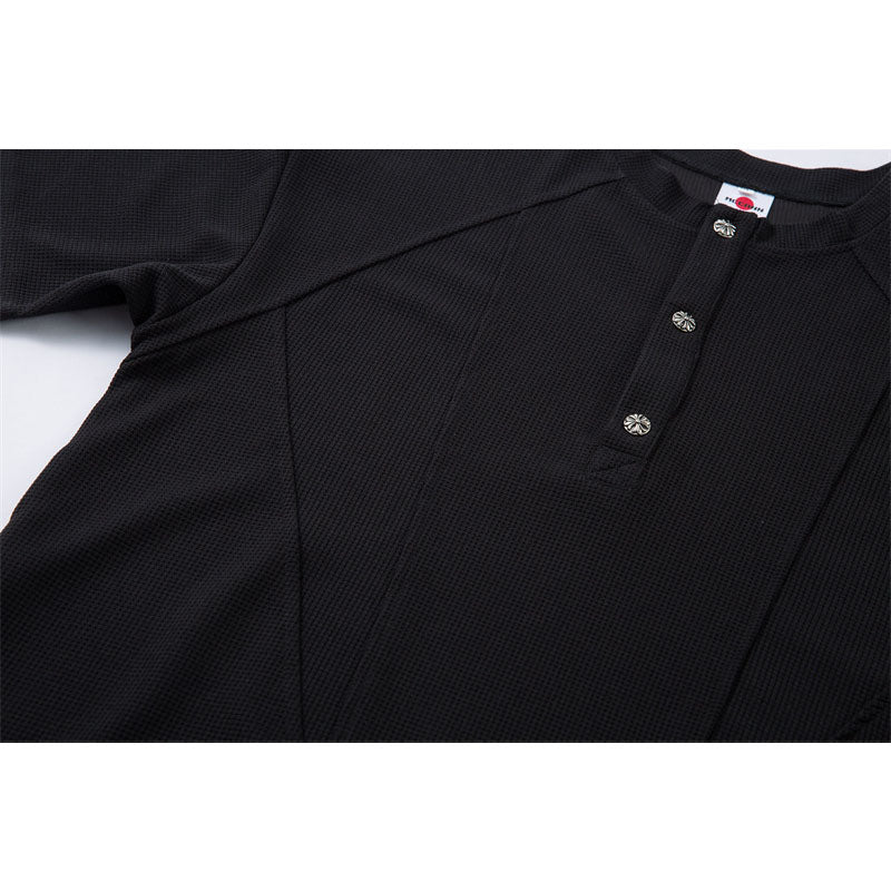 Casual Street Wear Summer Vintage Short Sleeve T-Shirt Waffle
