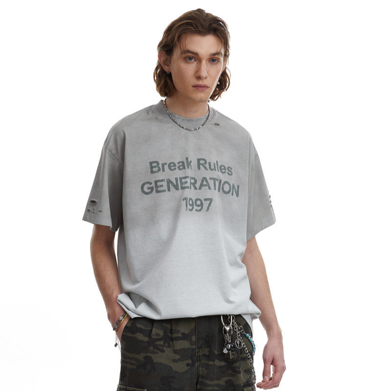 US drip outfits summer retro gradual change casual loose short sleeve T-Shirts