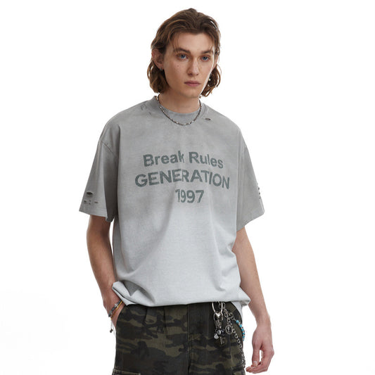 US drip outfits summer retro gradual change casual loose short sleeve T-Shirts