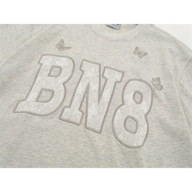 US drip outfits Summer Vintage Embroidery Meter Casual Loose Short Sleeve T-Shirts
