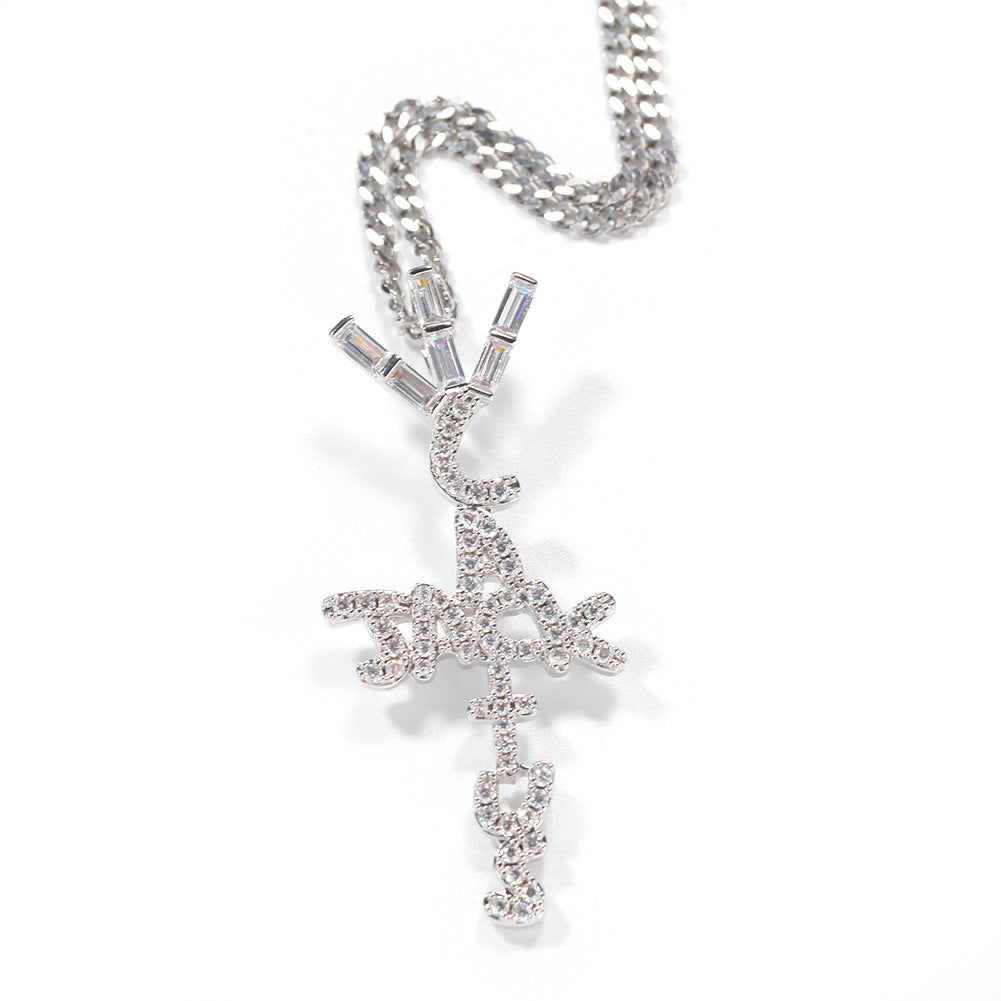 Jewelry Hip Hop Trendy Brand Diamond Cactus Jack Letter Pendant Necklace Spectrum Alphabet Pieces St. Valentine's