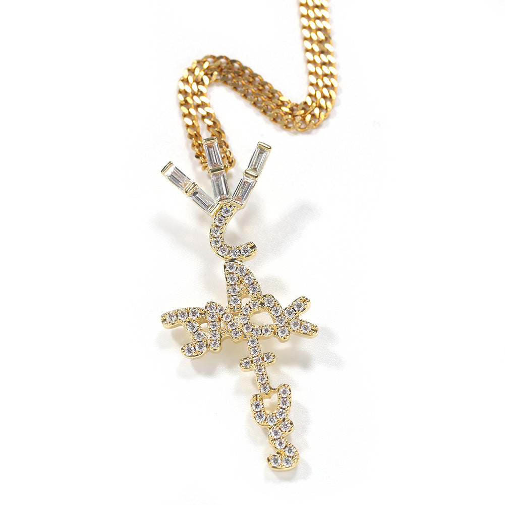 Jewelry Hip Hop Trendy Brand Diamond Cactus Jack Letter Pendant Necklace Spectrum Alphabet Pieces St. Valentine's