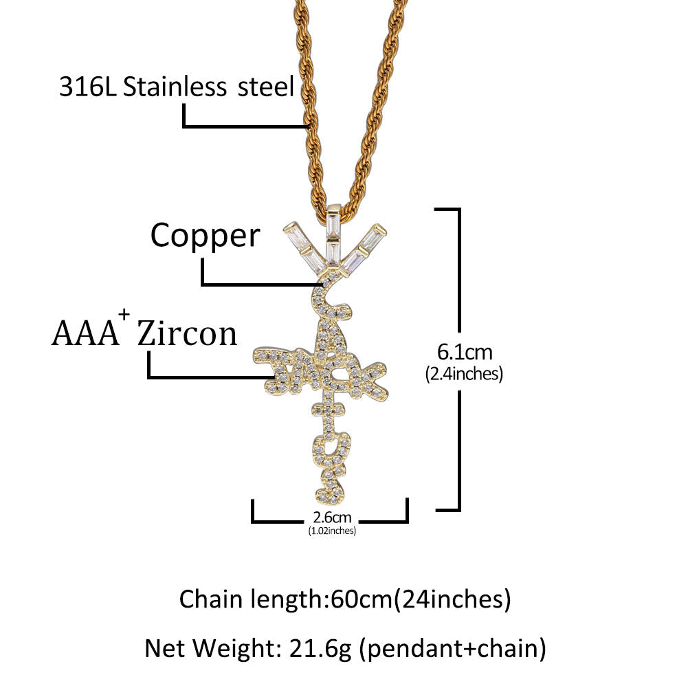 Jewelry Hip Hop Trendy Brand Diamond Cactus Jack Letter Pendant Necklace Spectrum Alphabet Pieces St. Valentine's