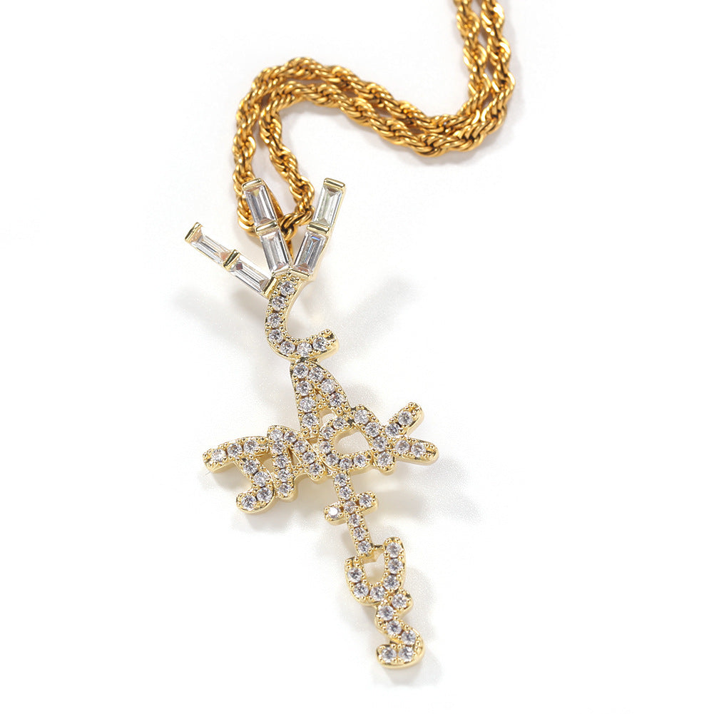 Jewelry Hip Hop Trendy Brand Diamond Cactus Jack Letter Pendant Necklace Spectrum Alphabet Pieces St. Valentine's