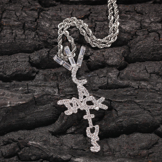 Jewelry Hip Hop Trendy Brand Diamond Cactus Jack Letter Pendant Necklace Spectrum Alphabet Pieces St. Valentine's
