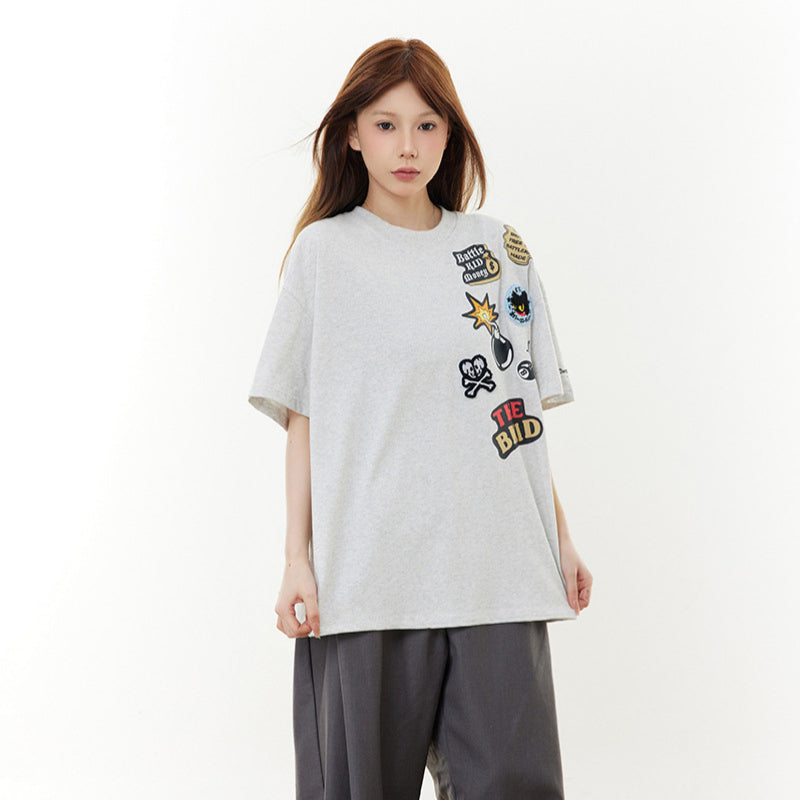 Hip Hop Shirts For Boys Embroidered Short Sleeve T-Shirt Summer Loose Casual