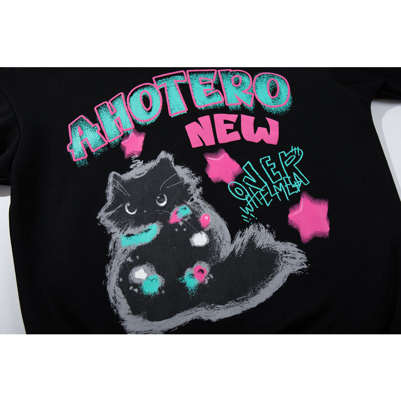 Streetwear Hoodie Cat Print Hooded Sweater Loose Hoodie