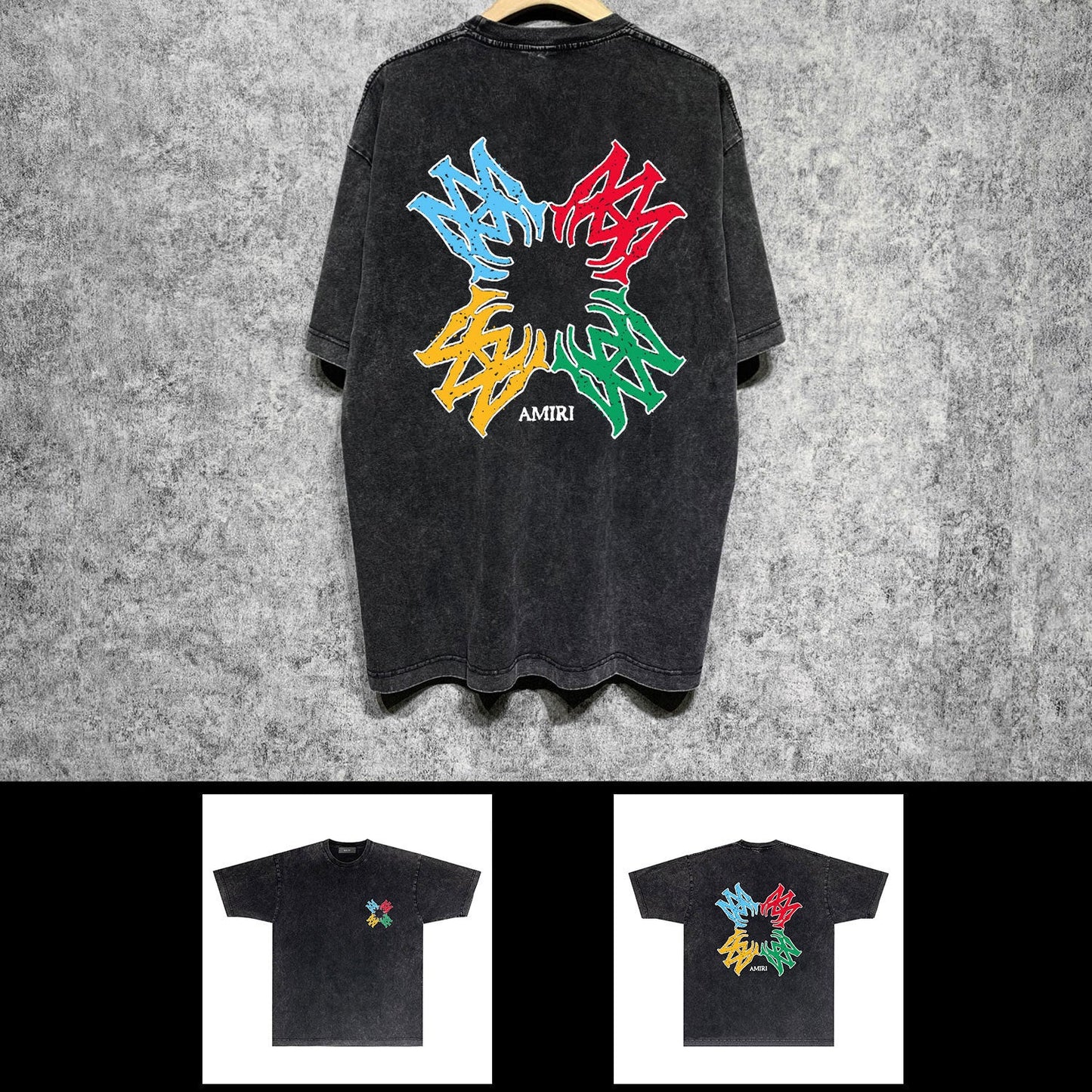 Amiri washed t-shirt color block simple label set short sleeve