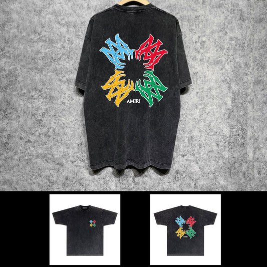 Amiri washed t-shirt color block simple label set short sleeve