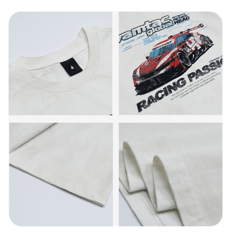 Racing oversized t shirt retro 2025 old short sleeve summer oversized racing print t-shirt