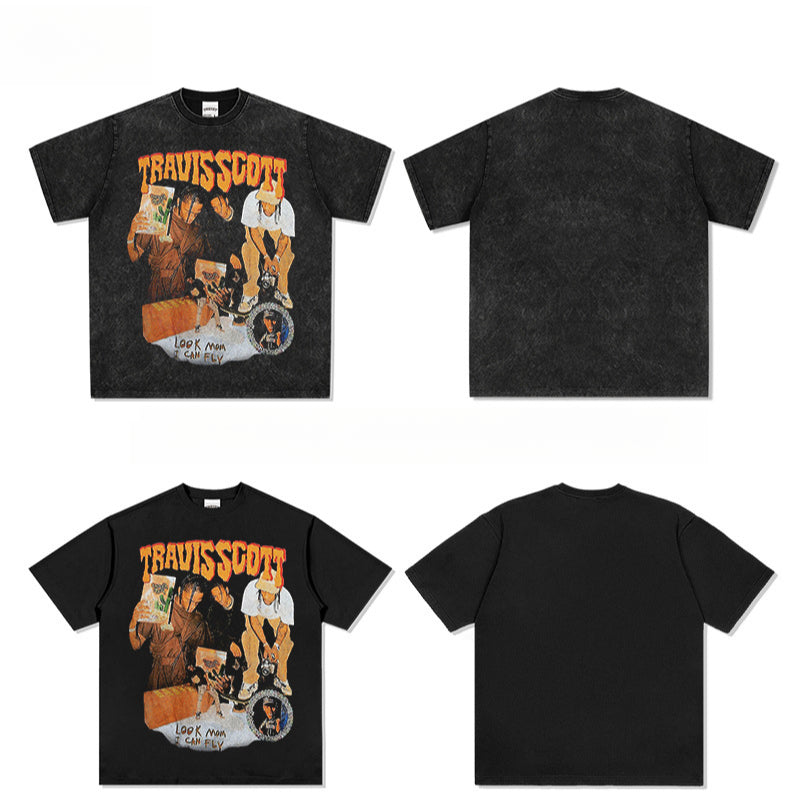 New york hip hop shop hip hop travis scott print long sleeve short sleeve t-shirt
