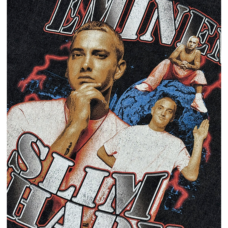 Cool t rapper Eminem Printed Hip Hop Short Sleeve Washed Old T-Shirt