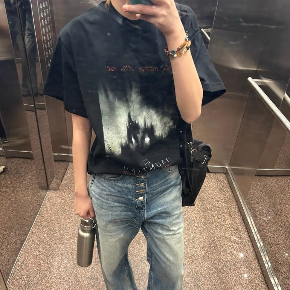 Streetwear Eua t-shirt Vintage Cleanfit Cotton Illustration Digital Printing Boxy Crew Neck Short Sleeve T-Shirt