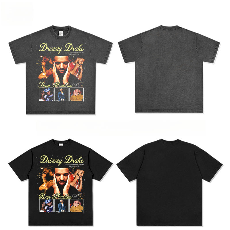 Outfit streetwear vintage hip hop drake drake print short sleeve t-shirt