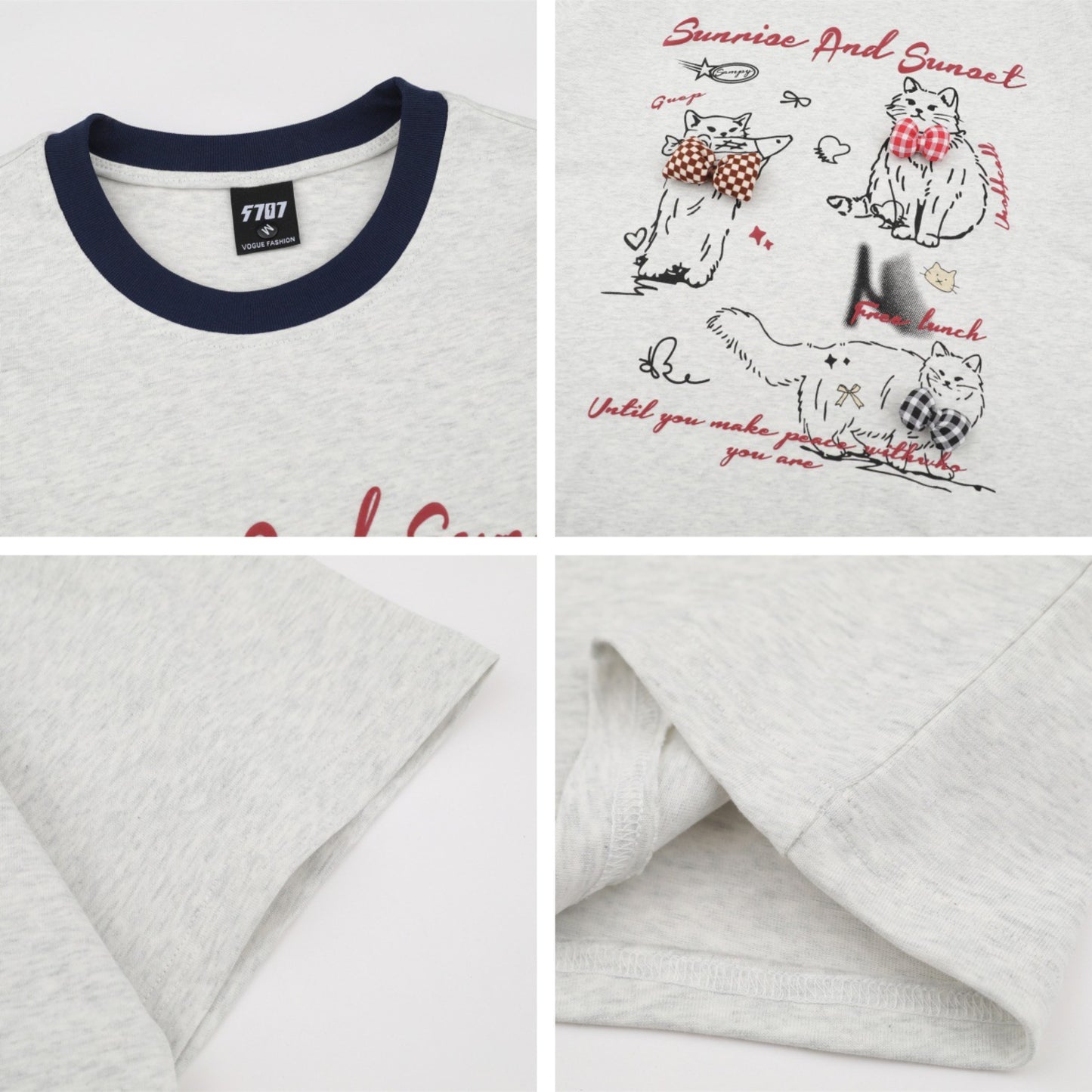 Distorted vintage cat short-sleeved t-shirt summer loose casual top
