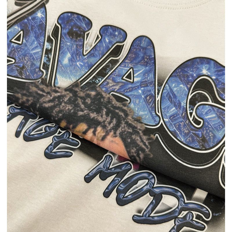 Streetwear masculino vintage hip hop 21 savage print short sleeve t-shirt