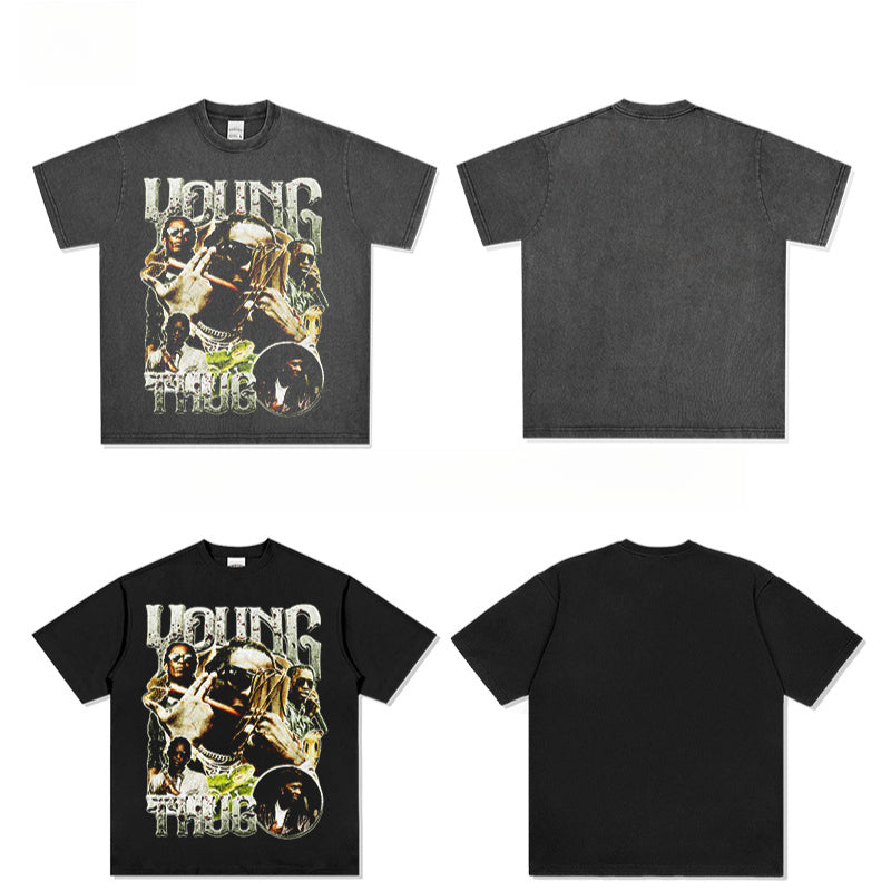 Cool t rapper vintage hip hop Young Thug print short sleeve t-shirt