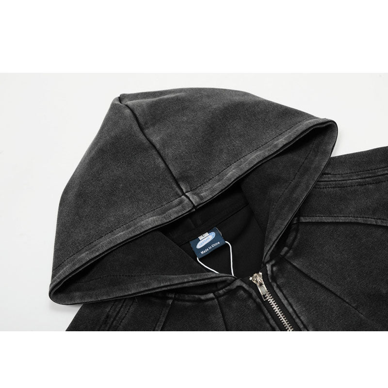Streetwear Hoodie Vintage Washed Old Hooded Sweater Loose Zip Cardigan Jacket
