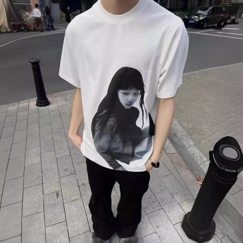 Streetwear Eua t shirt Kuriyama Qianming people pure cotton double yarn digital printing summer loose cleanfit short sleeves