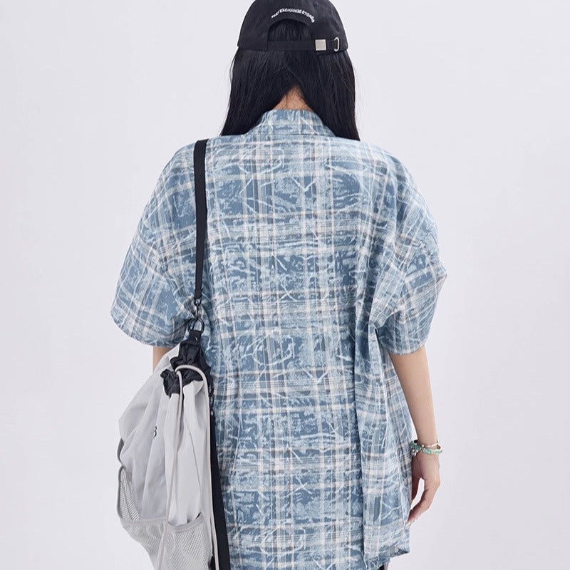 Marcas De Streetwear cleanfit tie-dye plaid short-sleeved shirt