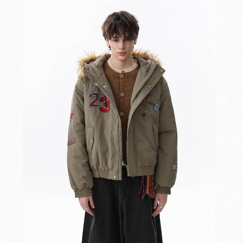 Unisex Down Jacket Men's Winter Warm Hair Collar Cotton Jacket