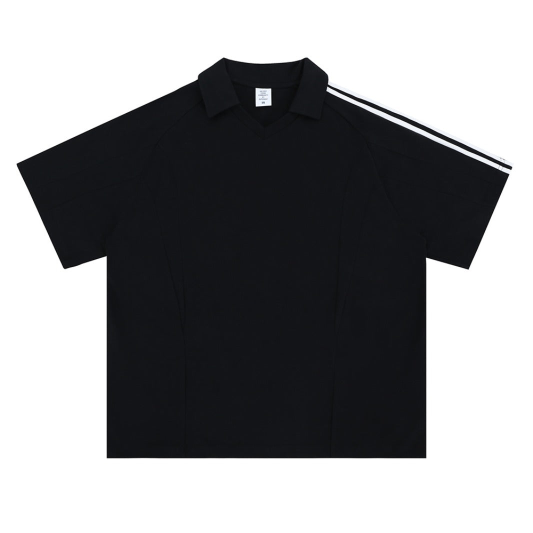 Vintage 90s Hip Hop Clothing Summer Casual V-Neck Lapel Short Sleeve T-Shirt