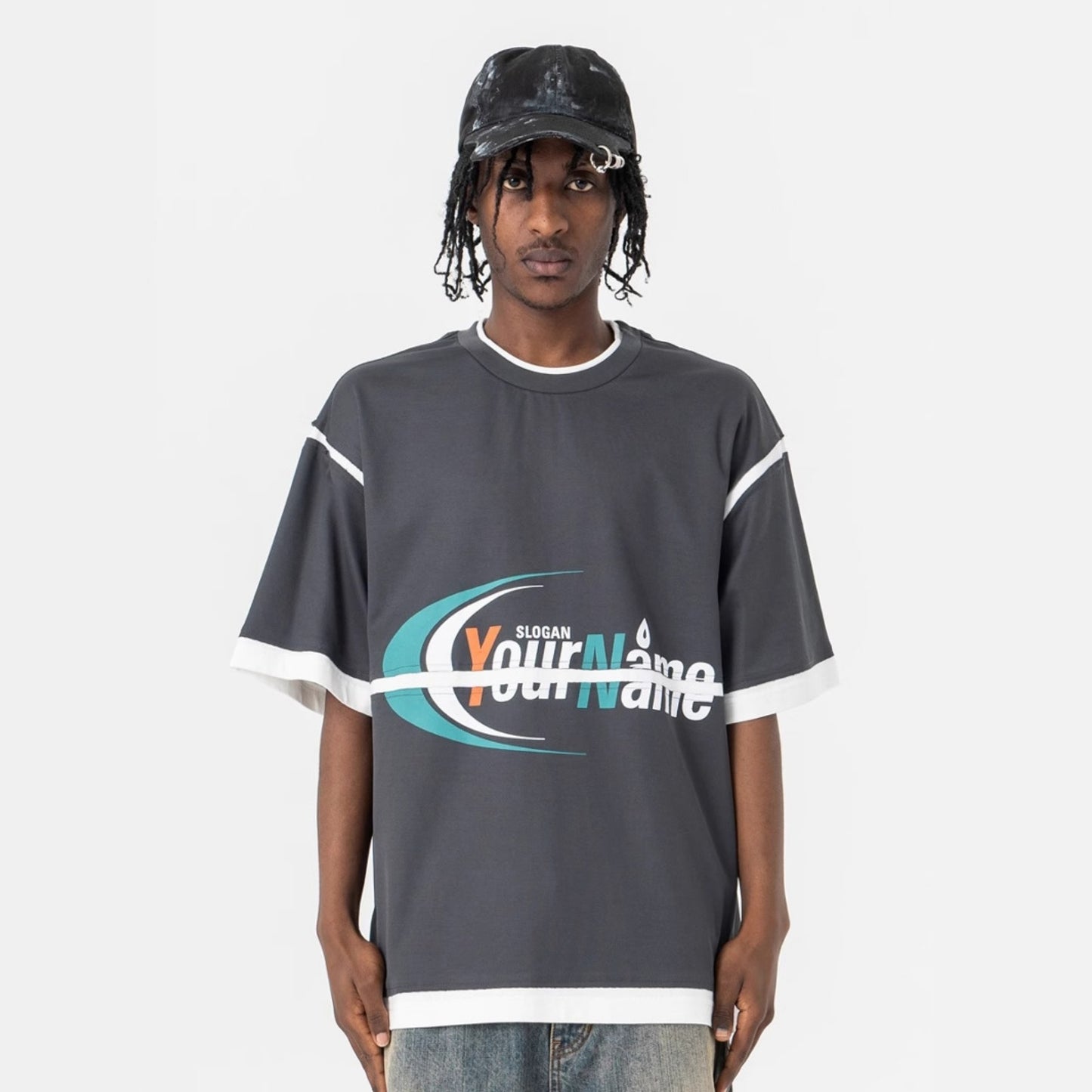 Vic Streetwear Summer Letter Print Short Sleeve T-Shirt Loose