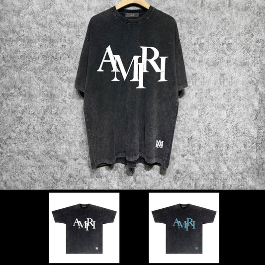 Amiri washed t-shirt with stacked letter foam printing short sleeves