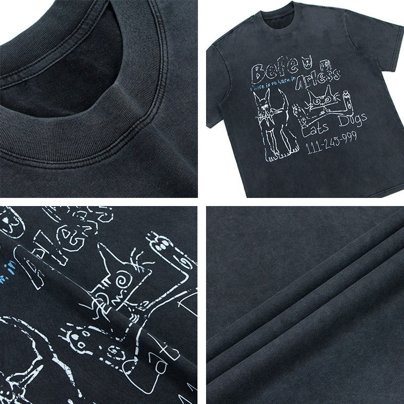80s And 90s Vintage T Shirts Vintage Fun Cartoon Washing Water Old Short Sleeve T-Shirts