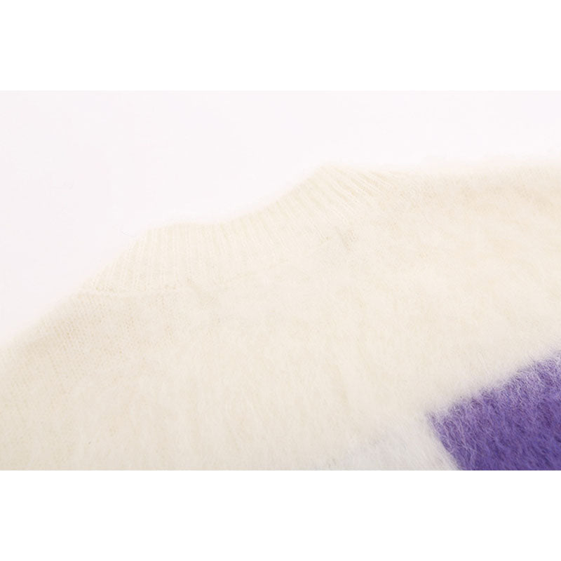 Vice streetwear autumn and winter ow purple gradient arrow pattern mohair knitted sweater