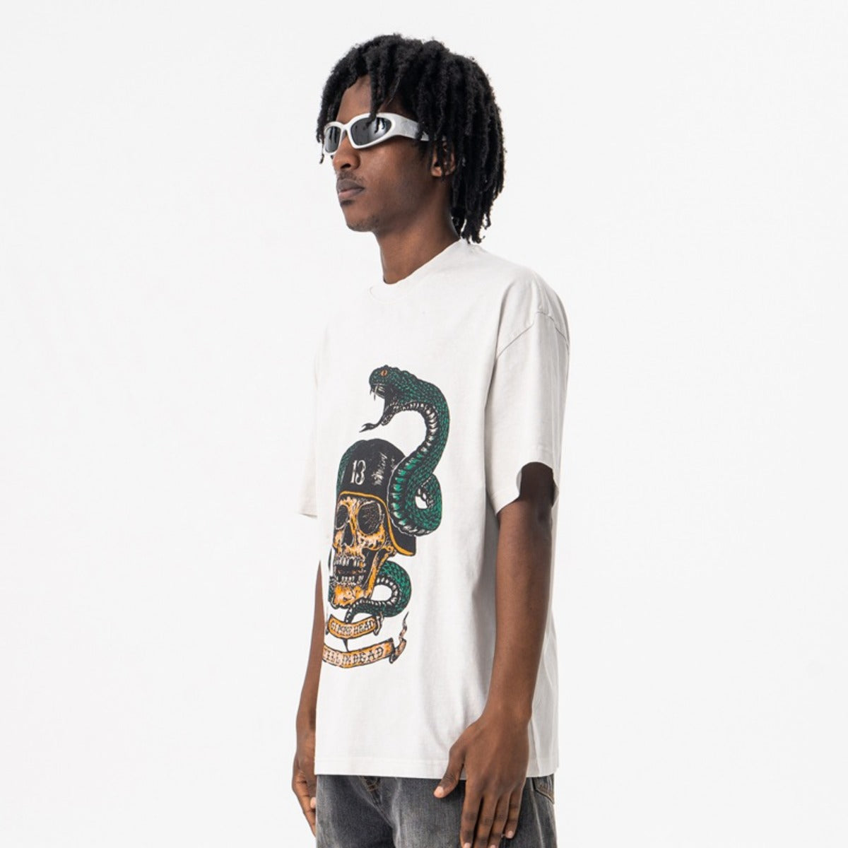 Vic Streetwear Summer Cobra Skull Soldier Print Short Sleeve T-Shirt