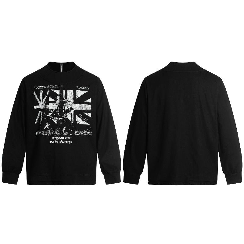 Unisex long-sleeved shirt autum double collar