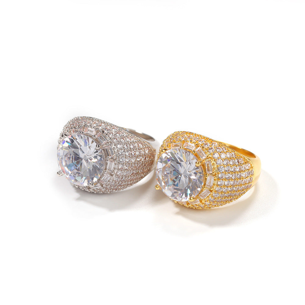 Rings Hip Hop Ring Copper Zircon Large Diamond Arc St. Valentine's Spectrum