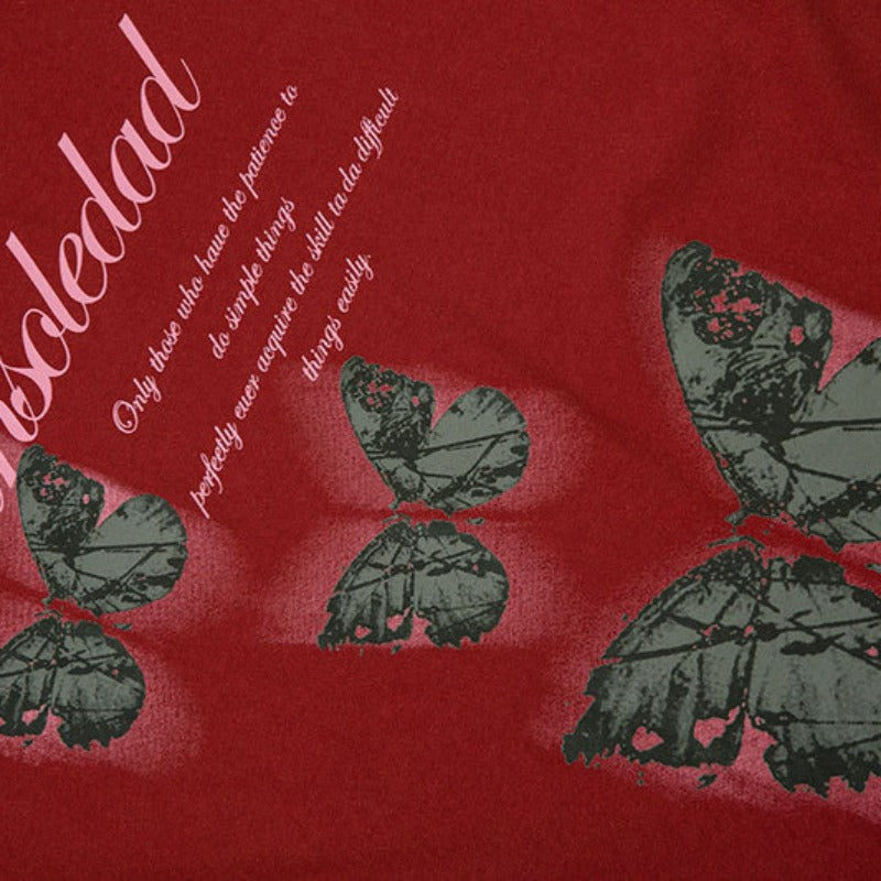 Vintage Tišö Rt Butterfly print washed short-sleeved men's and women's T-shirts