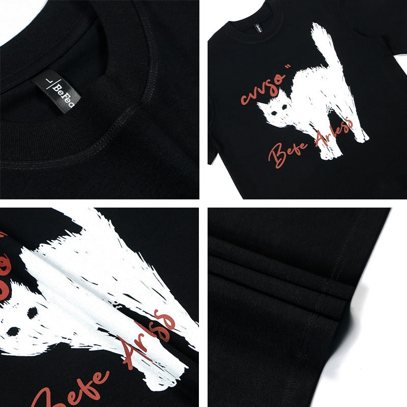 80s And 90s Vintage Fun Fried Cat Short Sleeve T-Shirts