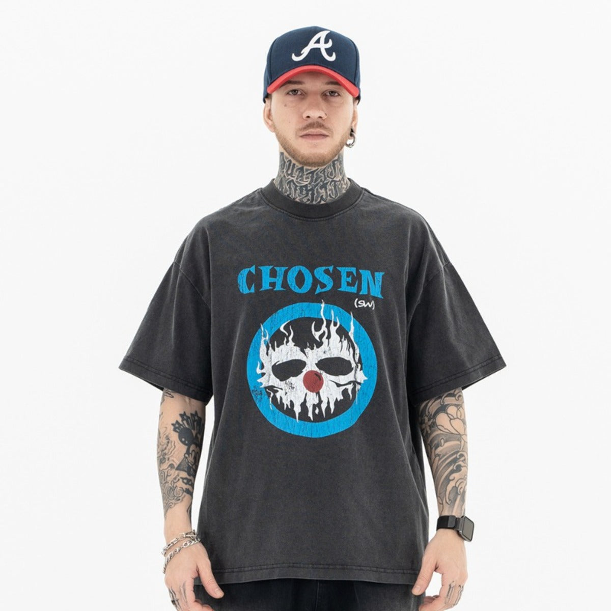 Vintage College Shirts Summer Demon Clown Print Crew Neck Short Sleeve T-Shirt