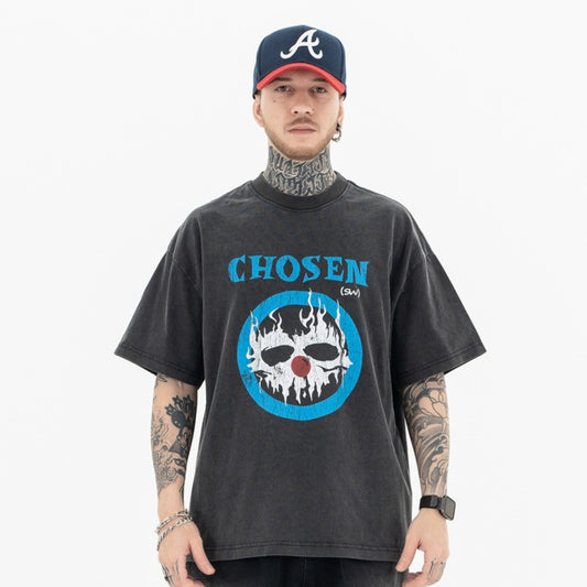 Vintage College Shirts Summer Demon Clown Print Crew Neck Short Sleeve T-Shirt