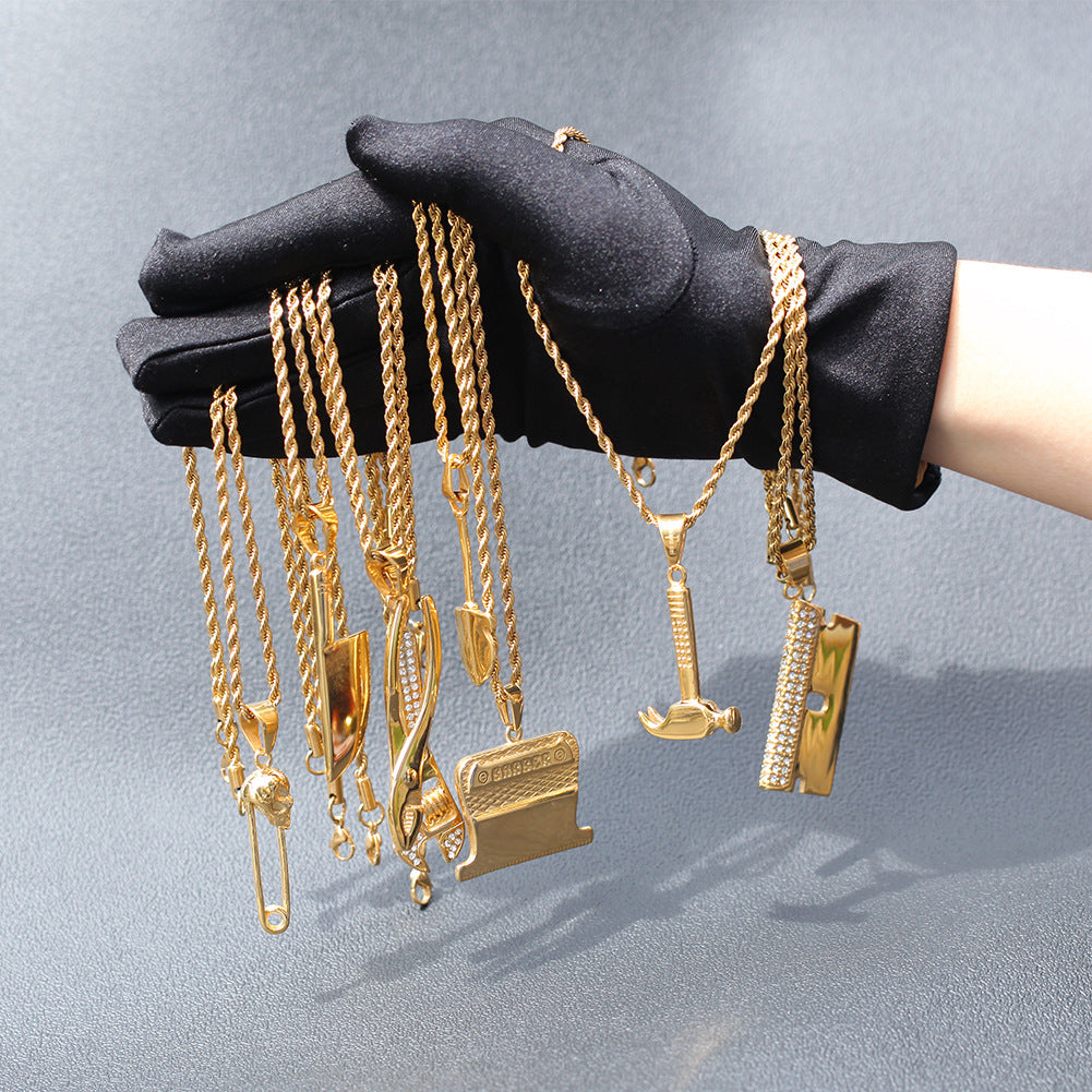 Jewelry Rap Fashion Stainless Steel Gold Plated Creative Pendant Necklace Armament rapper