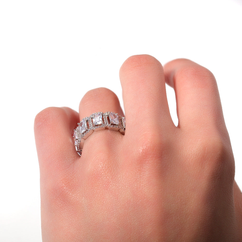 Rings Hip Hop INS Wind Ring Rectangular Zircon St. Valentine's