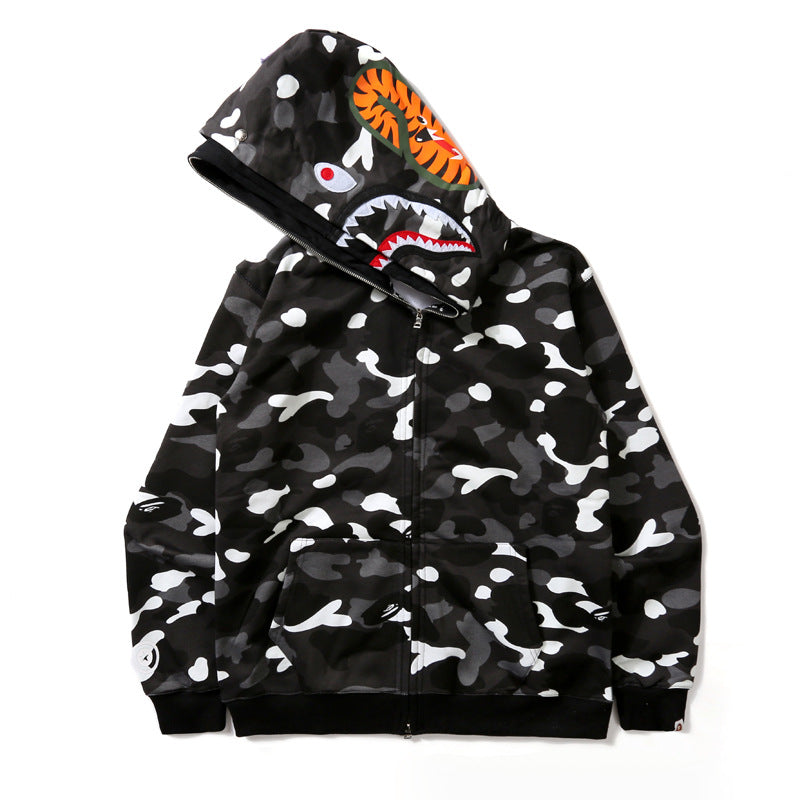 Ape Hoodie Luminous Camouflage Spotted Shark Double Hooded Zip Sweater