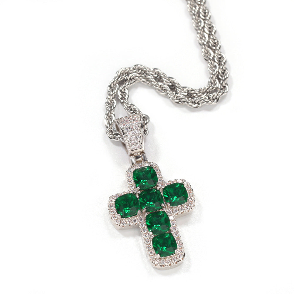Jewelry Fashion Copper with Colored Zircon Cross Pendant Street rapper Spectrum